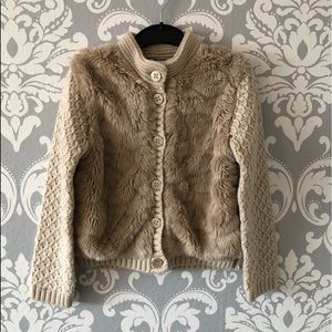 Beige Cardigan With Faux Fur Front